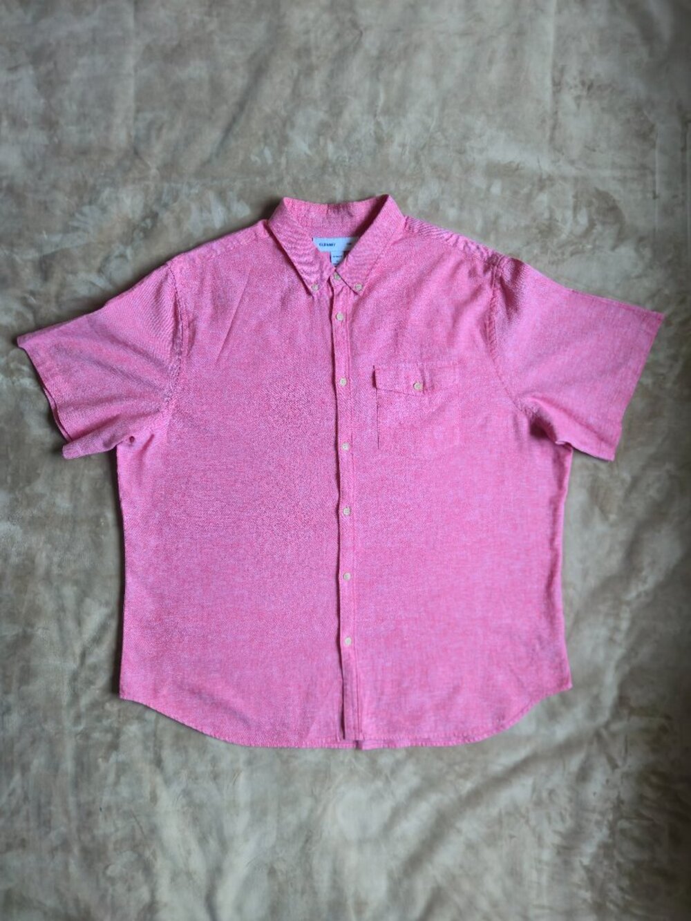 Old Navy Slim Fit Linen Blend Short Sleeve Button Down Shirt Coral Pink Men XXL